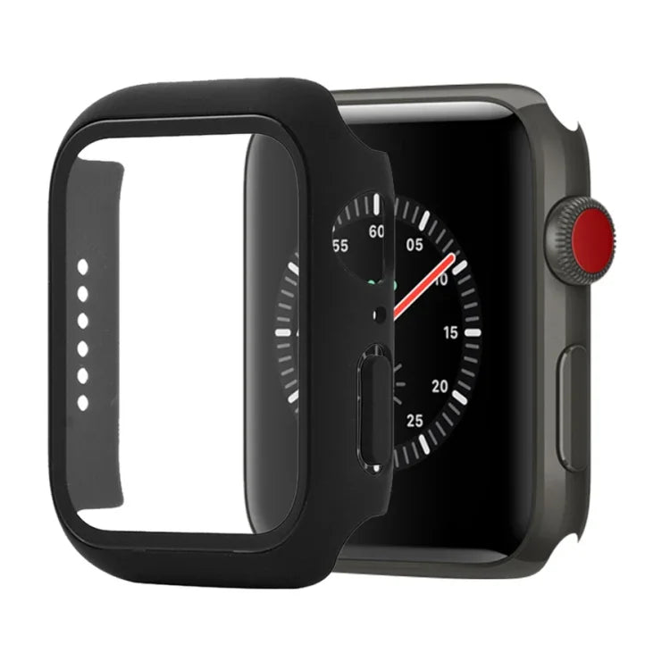 Capa protetora resistente a choques em PC + vidro temperado com caixa embalada para Apple Watch 44mm (Laranja), para Apple Watch Series 6 / 5 / 4 / Watch SE 40mm, para Apple Watch Series 3 & 2 & 1 38mm