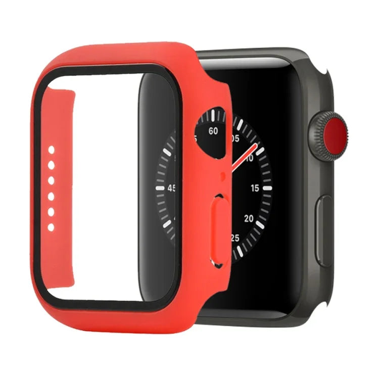 Capa protetora resistente a choques em PC + vidro temperado com caixa embalada para Apple Watch 44mm (Laranja), para Apple Watch Series 6 / 5 / 4 / Watch SE 40mm, para Apple Watch Series 3 & 2 & 1 38mm