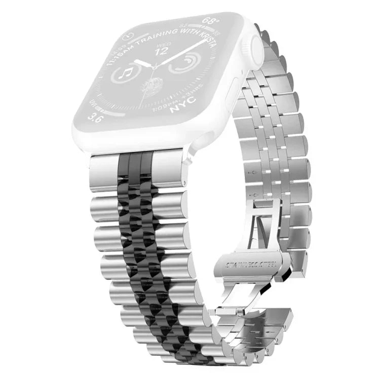Pulseira substituta feminina em aço inoxidável com cinco contas Largura: 20mm para Apple Watch Series, 7 45mm / 6 & SE & 5 & 4 44mm / 3 & 2 & 1 42mm, 7 41mm / 6 & SE & 5 & 4 40mm / 3 & 2 & 1 38mm