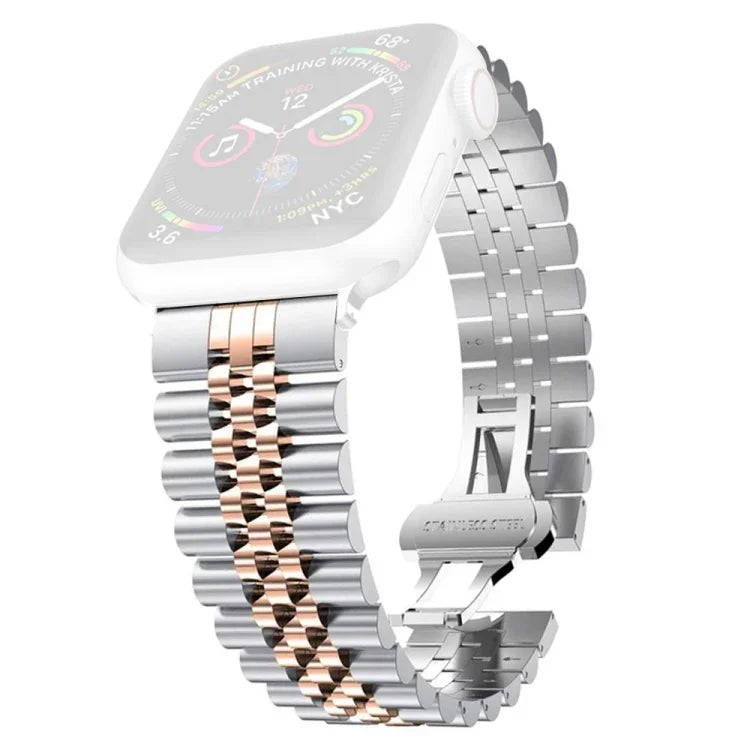 Pulseira substituta feminina em aço inoxidável com cinco contas Largura: 20mm para Apple Watch Series, 7 45mm / 6 & SE & 5 & 4 44mm / 3 & 2 & 1 42mm, 7 41mm / 6 & SE & 5 & 4 40mm / 3 & 2 & 1 38mm