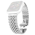 Pulseira substituta feminina em aço inoxidável com cinco contas Largura: 20mm para Apple Watch Series, 7 45mm / 6 & SE & 5 & 4 44mm / 3 & 2 & 1 42mm, 7 41mm / 6 & SE & 5 & 4 40mm / 3 & 2 & 1 38mm