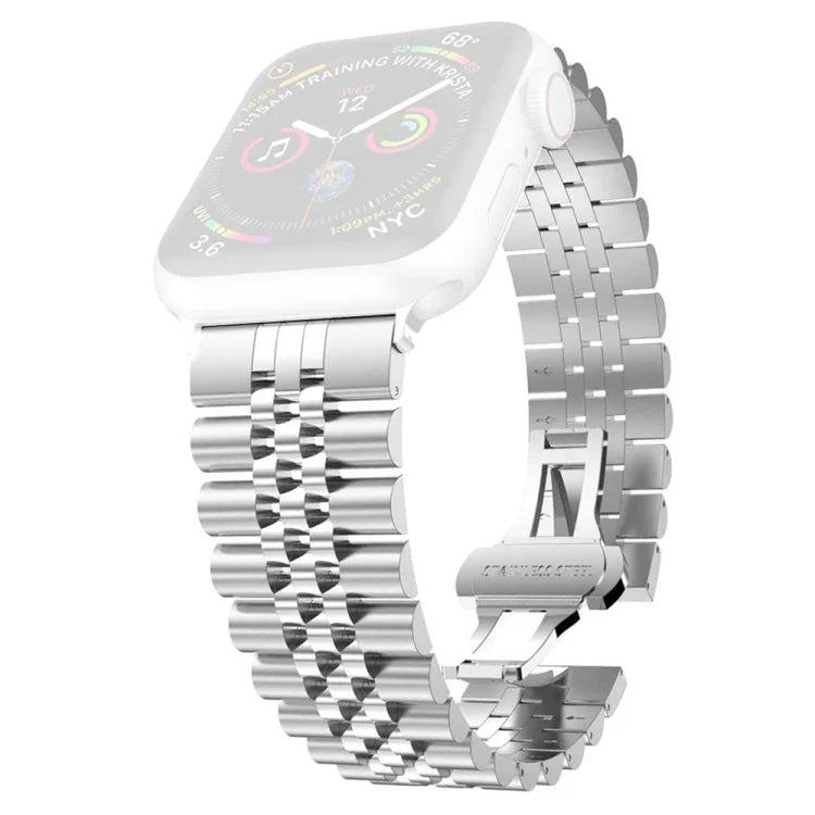 Pulseira substituta feminina em aço inoxidável com cinco contas Largura: 20mm para Apple Watch Series, 7 45mm / 6 & SE & 5 & 4 44mm / 3 & 2 & 1 42mm, 7 41mm / 6 & SE & 5 & 4 40mm / 3 & 2 & 1 38mm