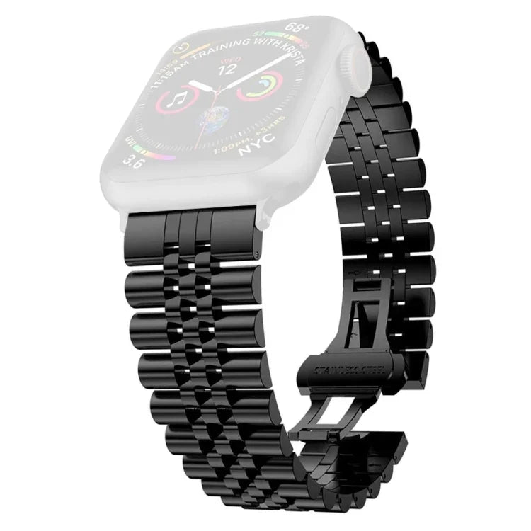 Pulseira substituta feminina em aço inoxidável com cinco contas Largura: 20mm para Apple Watch Series, 7 45mm / 6 & SE & 5 & 4 44mm / 3 & 2 & 1 42mm, 7 41mm / 6 & SE & 5 & 4 40mm / 3 & 2 & 1 38mm