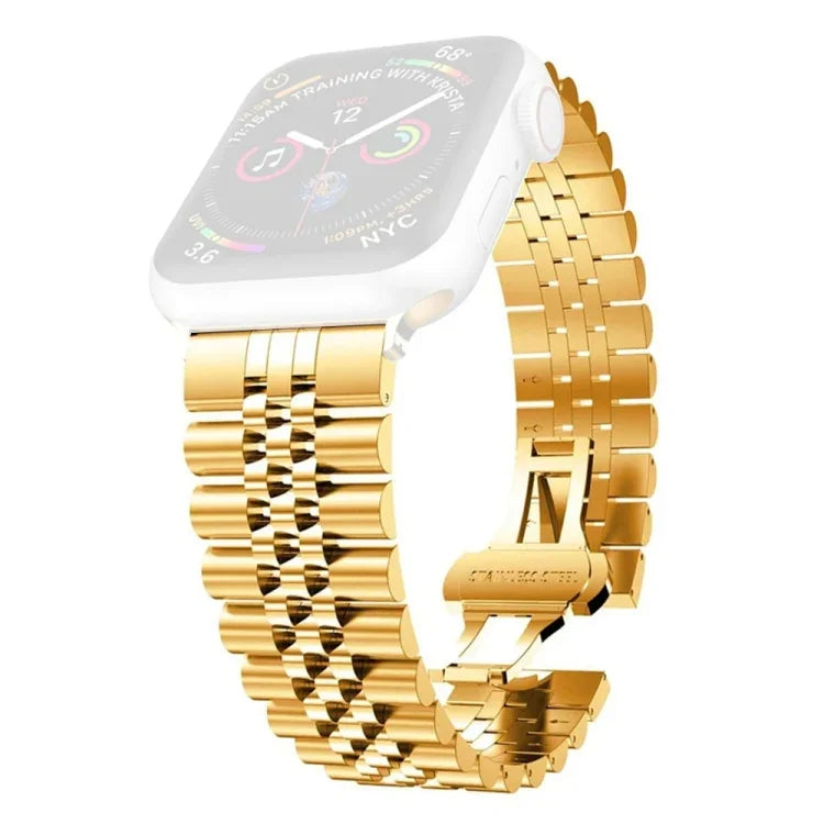 Pulseira substituta feminina em aço inoxidável com cinco contas Largura: 20mm para Apple Watch Series, 7 45mm / 6 & SE & 5 & 4 44mm / 3 & 2 & 1 42mm, 7 41mm / 6 & SE & 5 & 4 40mm / 3 & 2 & 1 38mm