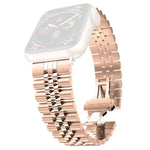 Pulseira substituta feminina em aço inoxidável com cinco contas Largura: 20mm para Apple Watch Series, 7 45mm / 6 & SE & 5 & 4 44mm / 3 & 2 & 1 42mm, 7 41mm / 6 & SE & 5 & 4 40mm / 3 & 2 & 1 38mm