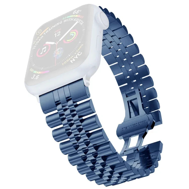 Pulseira substituta feminina em aço inoxidável com cinco contas Largura: 20mm para Apple Watch Series, 7 45mm / 6 & SE & 5 & 4 44mm / 3 & 2 & 1 42mm, 7 41mm / 6 & SE & 5 & 4 40mm / 3 & 2 & 1 38mm