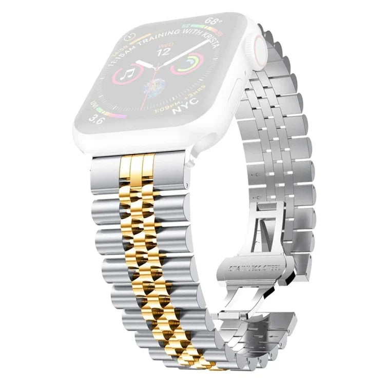 Pulseira substituta feminina em aço inoxidável com cinco contas Largura: 20mm para Apple Watch Series, 7 45mm / 6 & SE & 5 & 4 44mm / 3 & 2 & 1 42mm, 7 41mm / 6 & SE & 5 & 4 40mm / 3 & 2 & 1 38mm