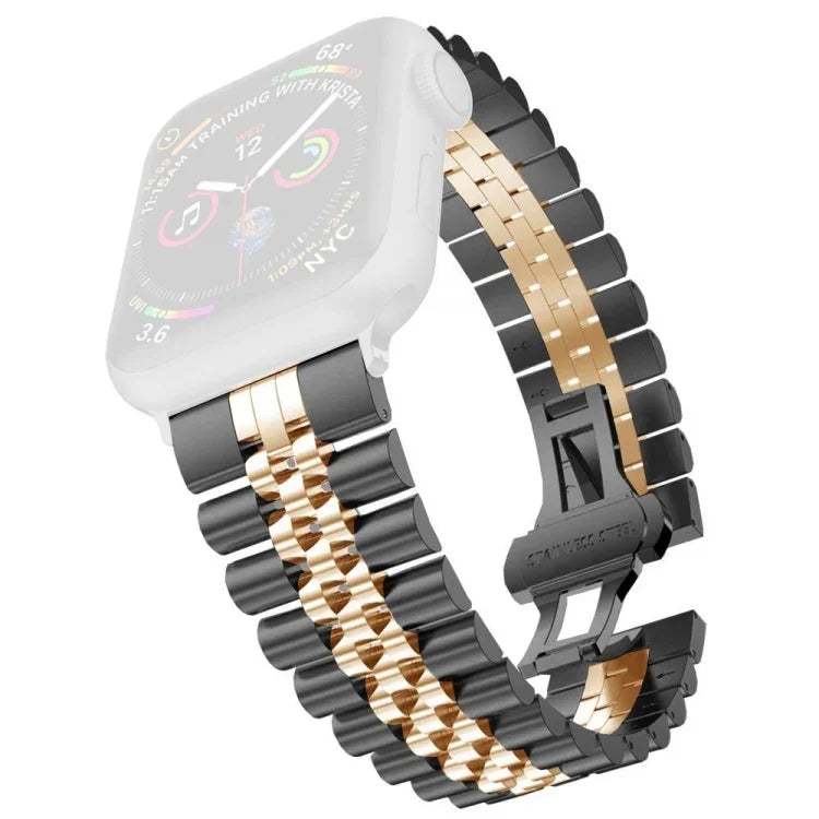 Pulseira substituta feminina em aço inoxidável com cinco contas Largura: 20mm para Apple Watch Series, 7 45mm / 6 & SE & 5 & 4 44mm / 3 & 2 & 1 42mm, 7 41mm / 6 & SE & 5 & 4 40mm / 3 & 2 & 1 38mm