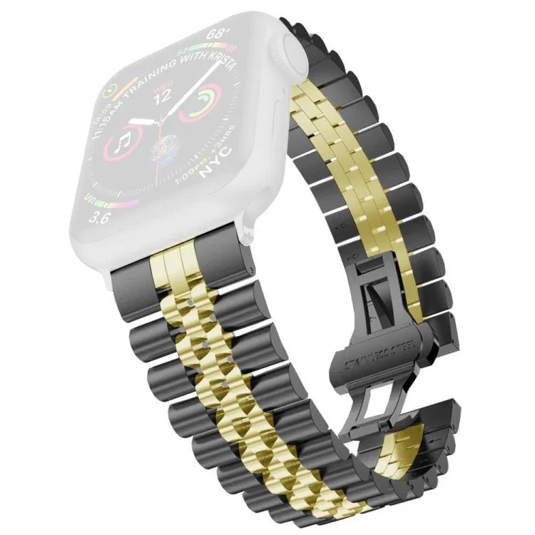 Pulseira substituta feminina em aço inoxidável com cinco contas Largura: 20mm para Apple Watch Series, 7 45mm / 6 & SE & 5 & 4 44mm / 3 & 2 & 1 42mm, 7 41mm / 6 & SE & 5 & 4 40mm / 3 & 2 & 1 38mm