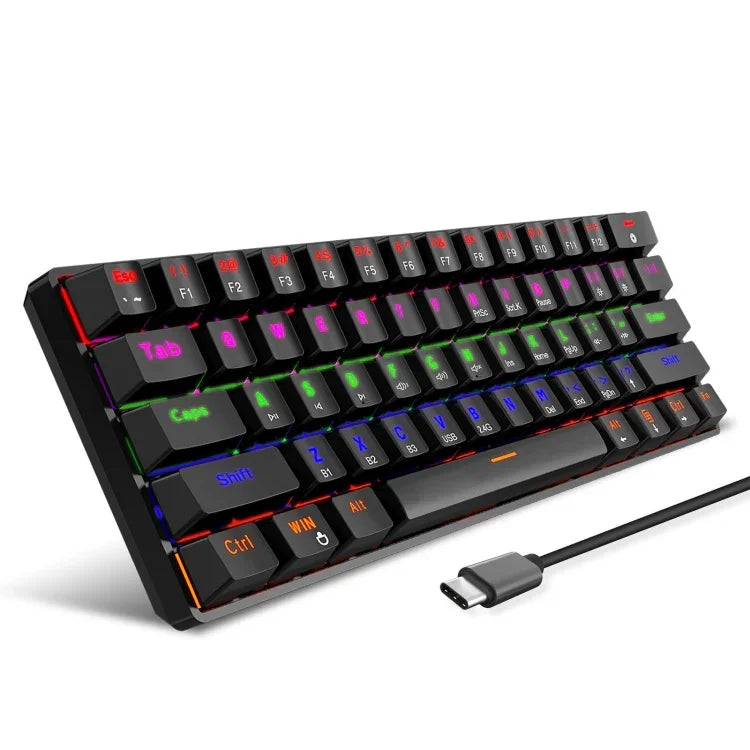 HXSJ L800 61 Teclas Teclado Mecânico Azul com Três Modos Bluetooth 5.0 / 2.4G Sem Fios / Com Fios Tipo-C
