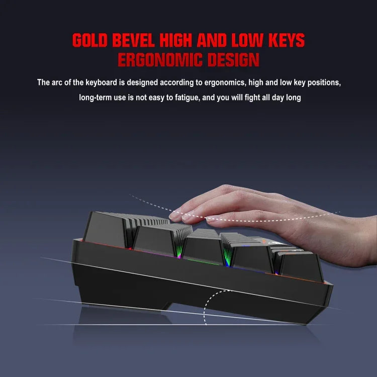 HXSJ L800 61 Teclas Teclado Mecânico Azul com Três Modos Bluetooth 5.0 / 2.4G Sem Fios / Com Fios Tipo-C