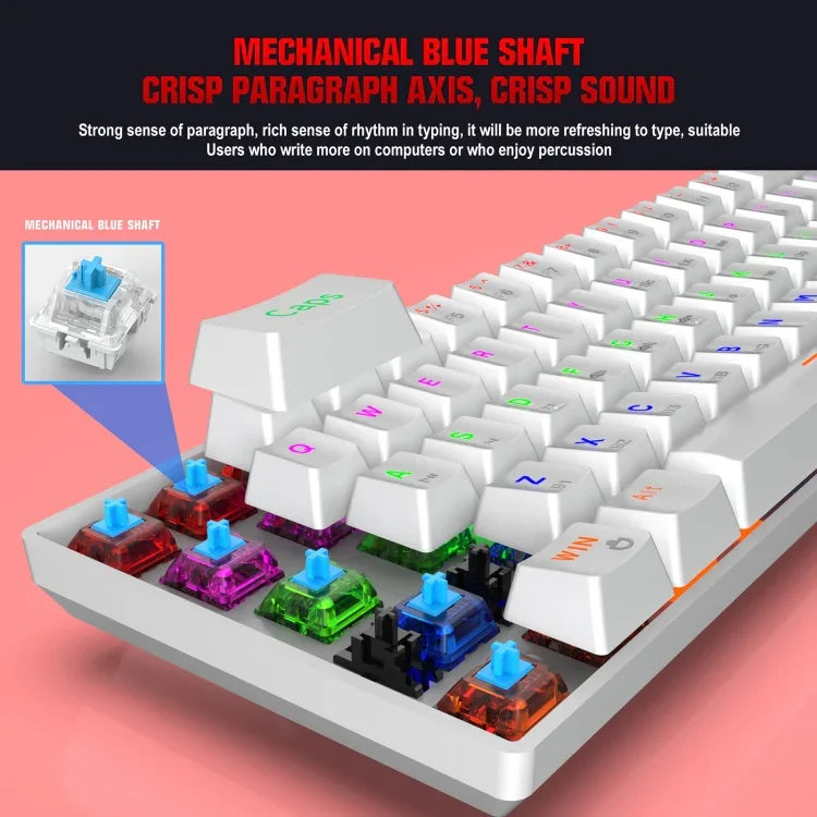 HXSJ L800 61 Teclas Teclado Mecânico Azul com Três Modos Bluetooth 5.0 / 2.4G Sem Fios / Com Fios Tipo-C