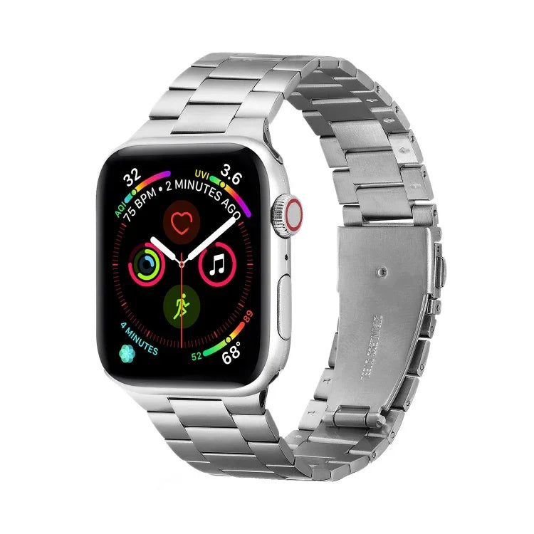 Pulseira substituta metálica ultrafina com três contas para Apple Watch Series, 7 41mm / 6 & SE & 5 & 4 40mm / 3 & 2 & 1 38mm, 7 45mm / 6 & SE & 5 & 4 44mm / 3 & 2 & 1 42mm