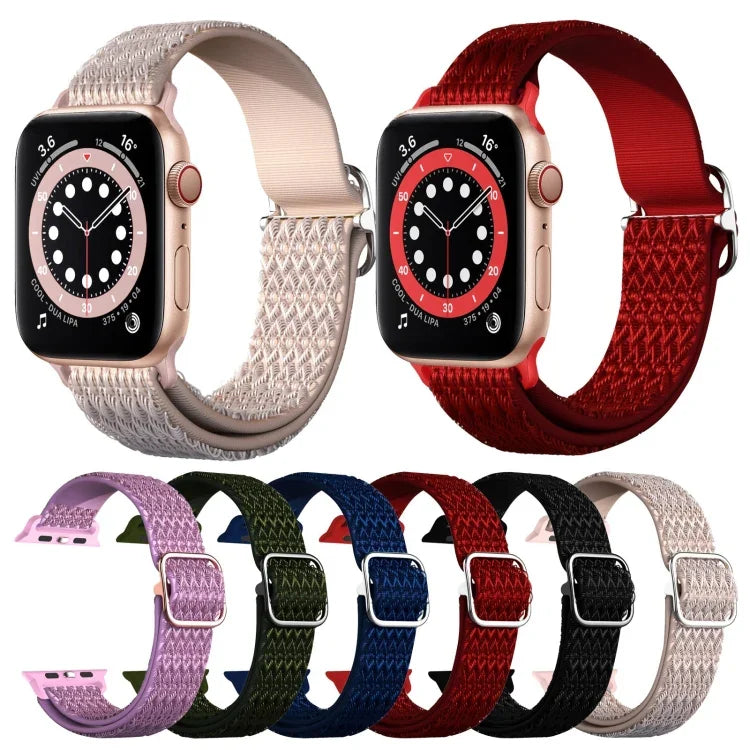 Pulseira substituta elástica ajustável com textura rombóide para Apple Watch Series, 7 41mm / 6 & SE & 5 & 4 40mm / 3 & 2 & 1 38mm, 7 45mm / 6 & SE & 5 & 4 44mm / 3 & 2 & 1 42mm