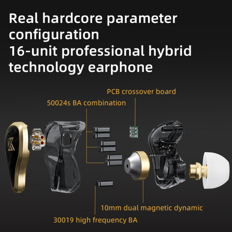 KZ ZAS Auricular com Fio Intra-auricular de Ferro em Anel de 16 Unidades, Versão Standard ZAS (Branco), Versão Standard ZAS (Preto), Versão com Microfone ZAS (Branco), Versão com Microfone ZAS (Preto)