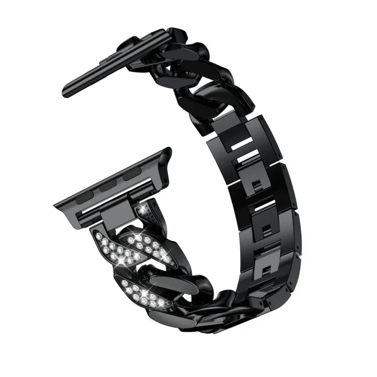 Bracelete de Relógio em Liga de Diamante de Uma Só Fila em Denim, Para Apple Watch Série 8&7 41mm / SE 2&6&SE&5&4 40mm / 3&2&1 38mm, Para Apple Watch Série 8&7 45mm / SE 2&6&SE&5&4 44mm / 3&2&1 42mm