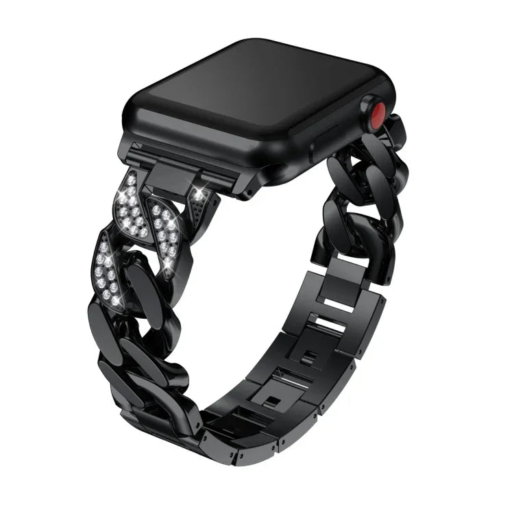 Bracelete de Relógio em Liga de Diamante de Uma Só Fila em Denim, Para Apple Watch Série 8&7 41mm / SE 2&6&SE&5&4 40mm / 3&2&1 38mm, Para Apple Watch Série 8&7 45mm / SE 2&6&SE&5&4 44mm / 3&2&1 42mm