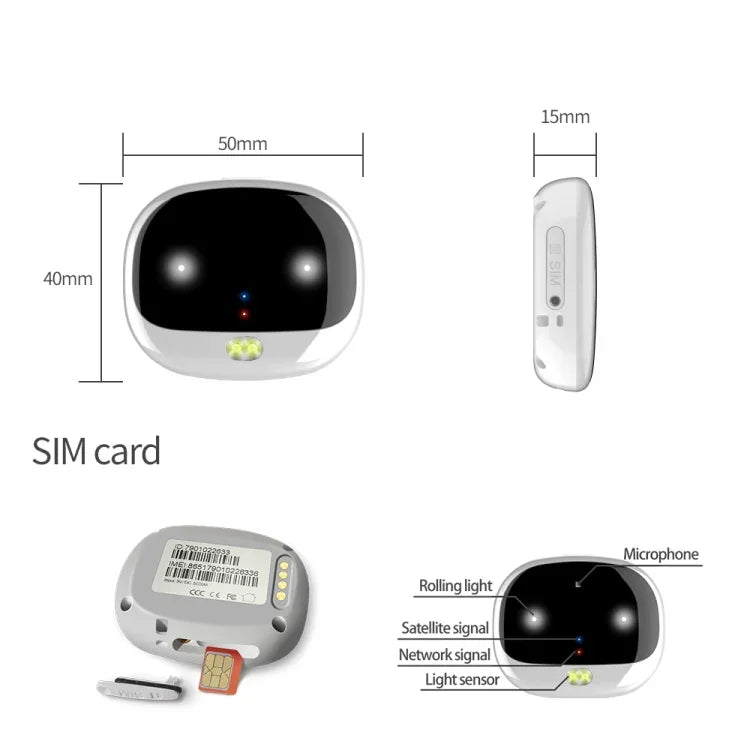ReachFar RF-V47 IP67 Mini Rastreador GPS Multifuncional para Animais com Luz LED e Clipe Traseiro