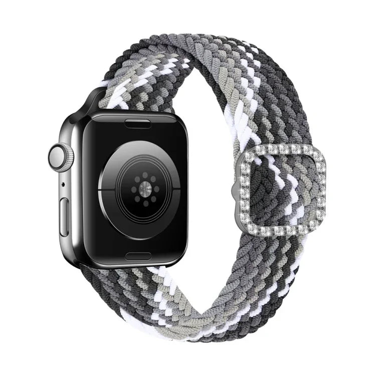 Pulseira substituta ajustável em nylon trançado com fivela de diamante para Apple Watch Series, 7 & 6 & SE & 5 & 4 40mm/3 & 2 & 1 38mm, 7 & 6 & SE & 5 & 4 44mm/3 & 2 & 1 42mm