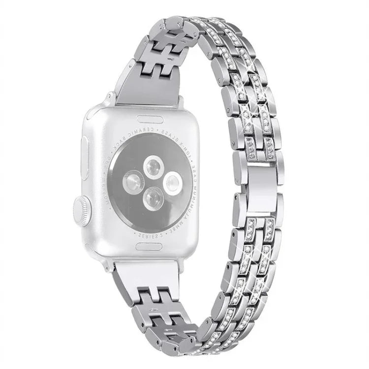 Bracelete de Relógio em Liga de Diamante de Dupla Fila, Para Apple Watch Série 7 41mm / 6 & SE & 5 & 4 40mm / 3 & 2 & 1 38mm