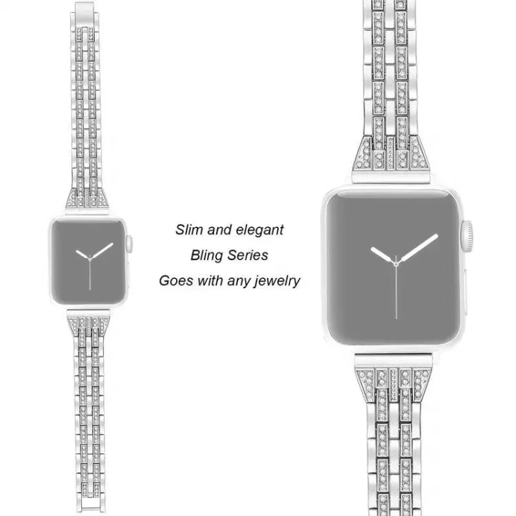 Bracelete de Relógio em Liga de Diamante de Dupla Fila, Para Apple Watch Série 7 41mm / 6 & SE & 5 & 4 40mm / 3 & 2 & 1 38mm
