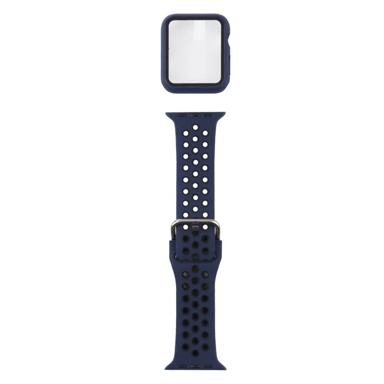 Silicone Replacement Strap Watchband + Protective Case with Screen Protector Set For Apple Watch Series, 3 & 2 & 1 42mm, For Apple Watch Series 6 / 5 / 4 / Watch SE 44mm