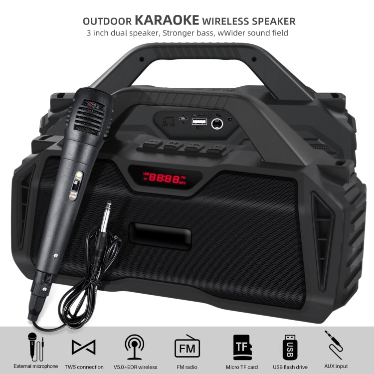 Nova Rixing NR-6011M Coluna Bluetooth 5.0 Portátil para Karaoke Exterior com Microfone & Alça de Ombro, NR-6011M (Preto), NR-6011M (Vermelho), NR-6011M (Azul), NR-6011M (Verde)