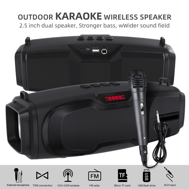 Nova Rixing NR-6012M Coluna Bluetooth 5.0 Portátil para Karaoke Exterior com Microfone & Alça de Ombro, NR-6012M (Azul), NR-6012M (Verde), NR-6012M (Preto), NR-6012M (Vermelho)