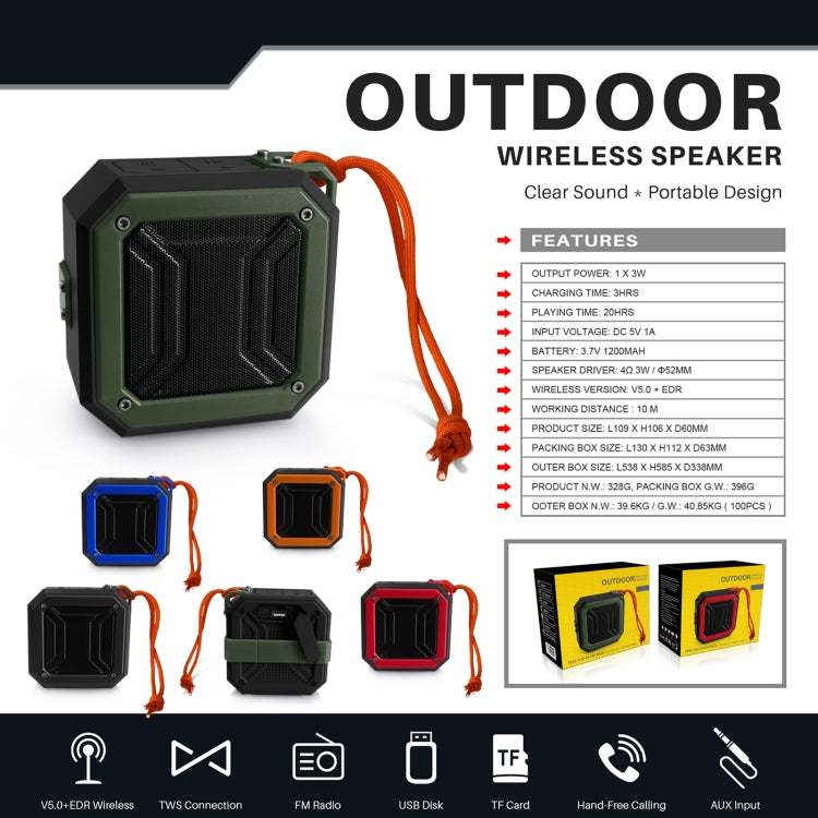 Nova Rixing NR-103 Mini Coluna Bluetooth TWS com Cordão, NR-103 (Laranja), NR-103 (Preto), NR-103 (Vermelho), NR-103 (Azul), NR-103 (Verde)