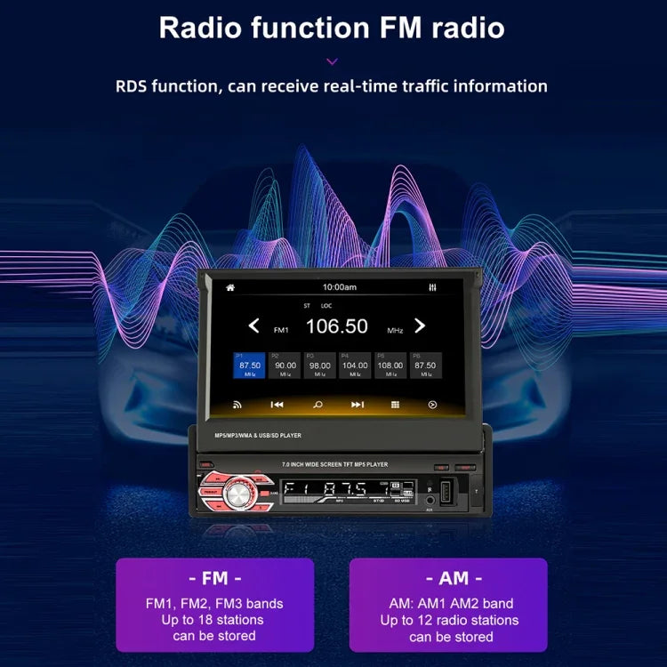 9601C HD 7 inch Universal Car Manually Retractable Screen MP5 Player with Carplay, Support FM & Bluetooth & TF Card, 9601C
