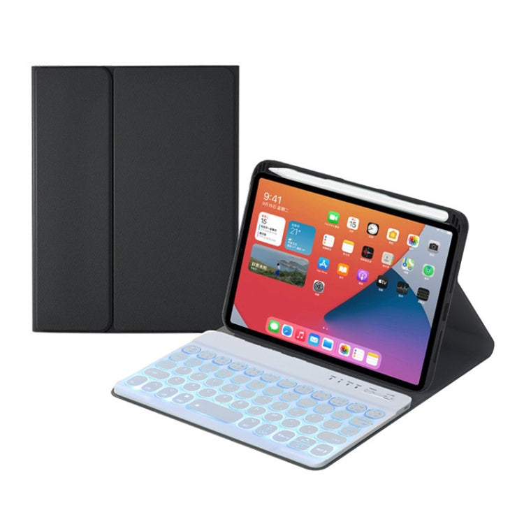 HY006D Teclado Bluetooth Destacável com Teclas Redondas, Capa de Couro com Retroiluminação Colorida e Suporte para iPad mini 6, HY006D