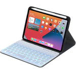 HY006D Teclado Bluetooth Destacável com Teclas Redondas, Capa de Couro com Retroiluminação Colorida e Suporte para iPad mini 6, HY006D