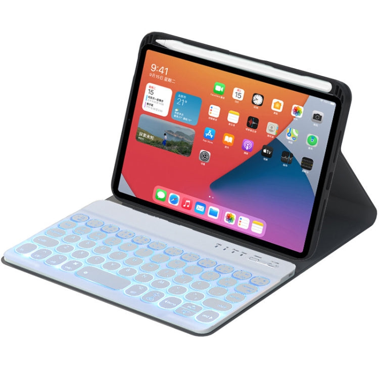 HY006D Teclado Bluetooth Destacável com Teclas Redondas, Capa de Couro com Retroiluminação Colorida e Suporte para iPad mini 6, HY006D