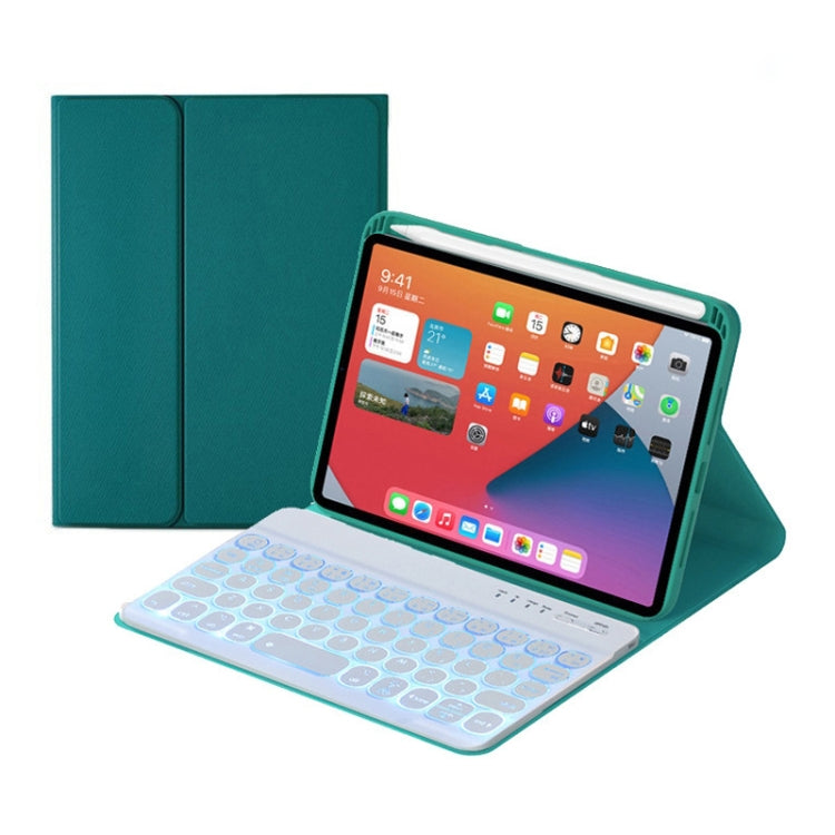 HY006D Teclado Bluetooth Destacável com Teclas Redondas, Capa de Couro com Retroiluminação Colorida e Suporte para iPad mini 6, HY006D
