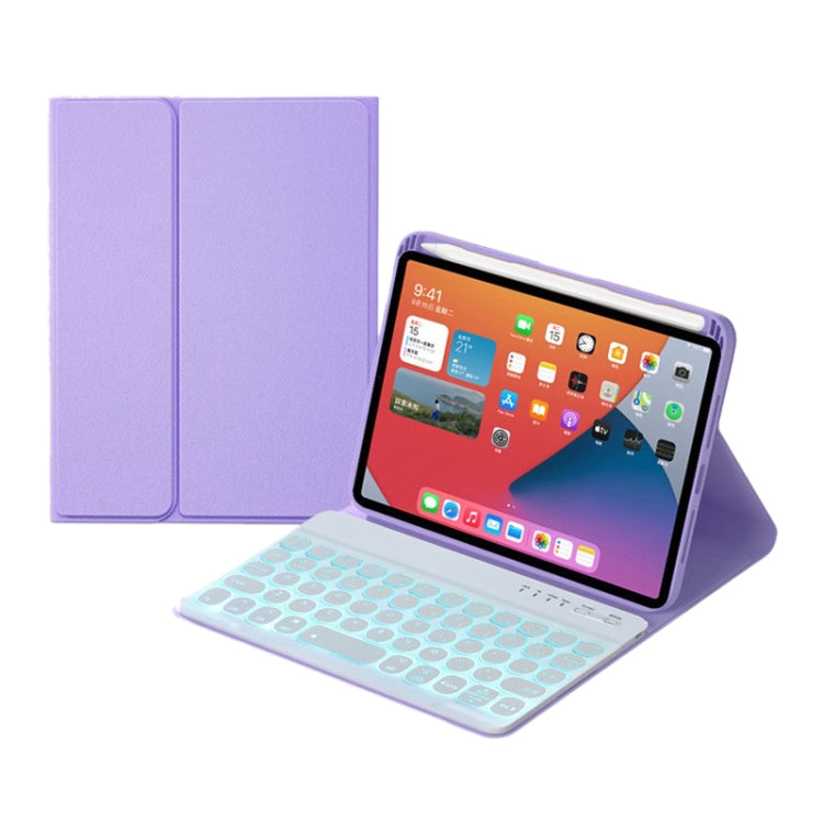 HY006D Teclado Bluetooth Destacável com Teclas Redondas, Capa de Couro com Retroiluminação Colorida e Suporte para iPad mini 6, HY006D