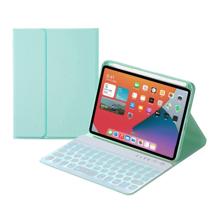 HY006D Teclado Bluetooth Destacável com Teclas Redondas, Capa de Couro com Retroiluminação Colorida e Suporte para iPad mini 6, HY006D