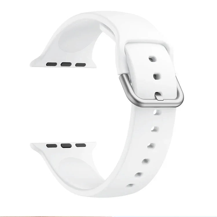 Pulseira substituta de silicone com fivela de cor única para Apple Watch Series, 7 41mm / 6 & SE & 5 & 4 40mm / 3 & 2 & 1 38mm, 7 45mm / 6 & SE & 5 & 4 44mm / 3 & 2 & 1 42mm