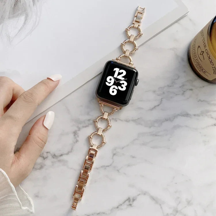 Pulseira de Substituição em Metal com Corrente em Forma de O para Apple Watch Series, 7 41mm/6&SE&5&4 40mm/3&2&1 38mm, 7 45mm/6&SE&5&4 44mm/3&2&1 42mm