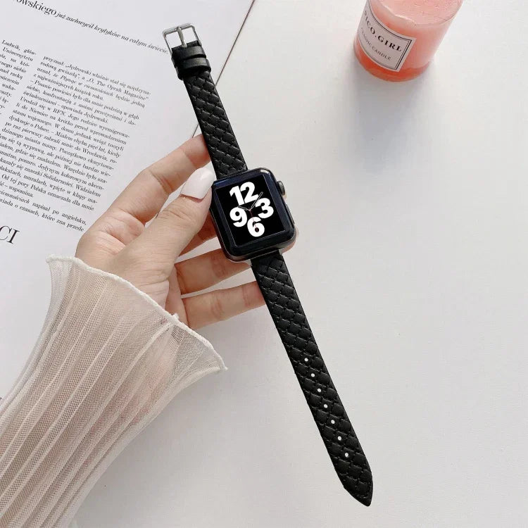 Pulseira de Substituição em Couro Xadrez para Apple Watch Series, 7 41mm/6&SE&5&4 40mm/3&2&1 38mm, 7 45mm/6&SE&5&4 44mm/3&2&1 42mm
