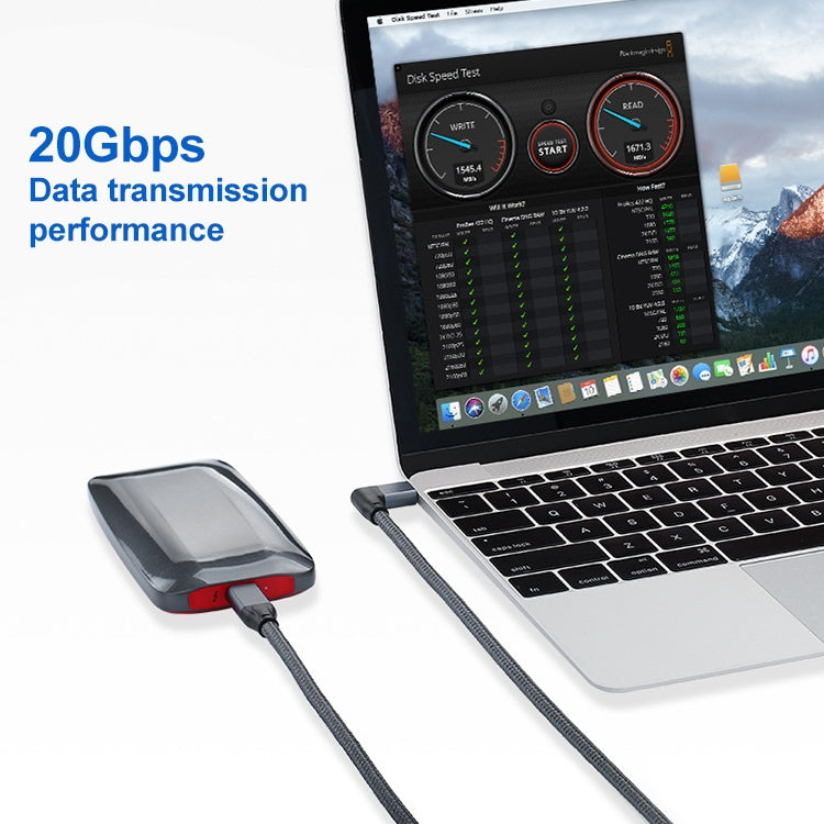 Cabo de dados USB-C / Tipo-C em ângulo de 100W para USB-C / Tipo-C macho com função completa e E-mark, 0,5m, 1m, 1,5m