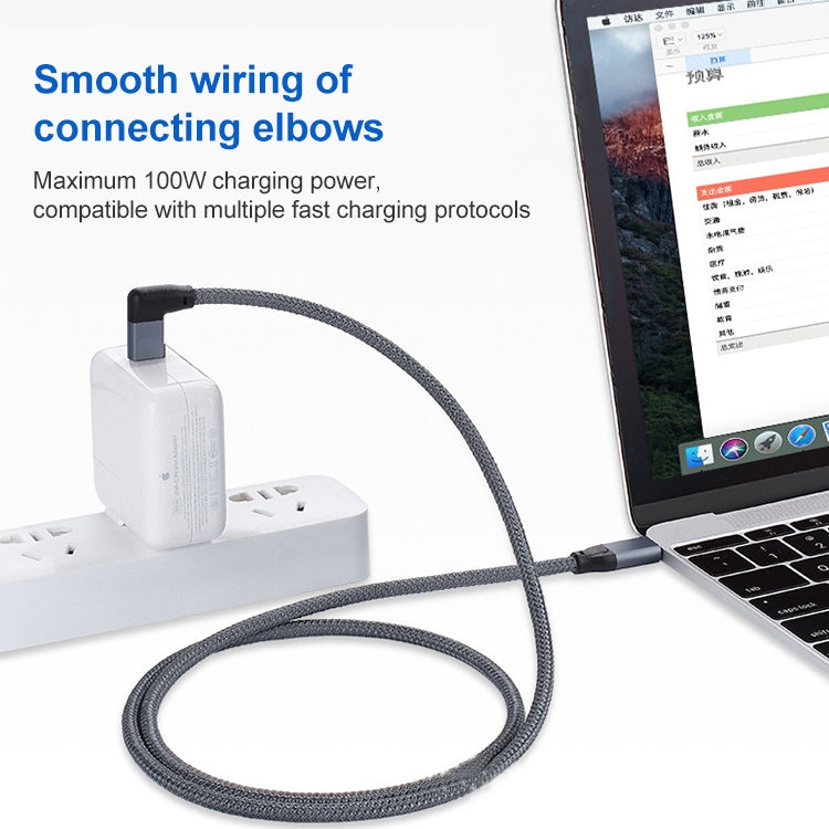 Cabo de dados USB-C / Tipo-C em ângulo de 100W para USB-C / Tipo-C macho com função completa e E-mark, 0,5m, 1m, 1,5m