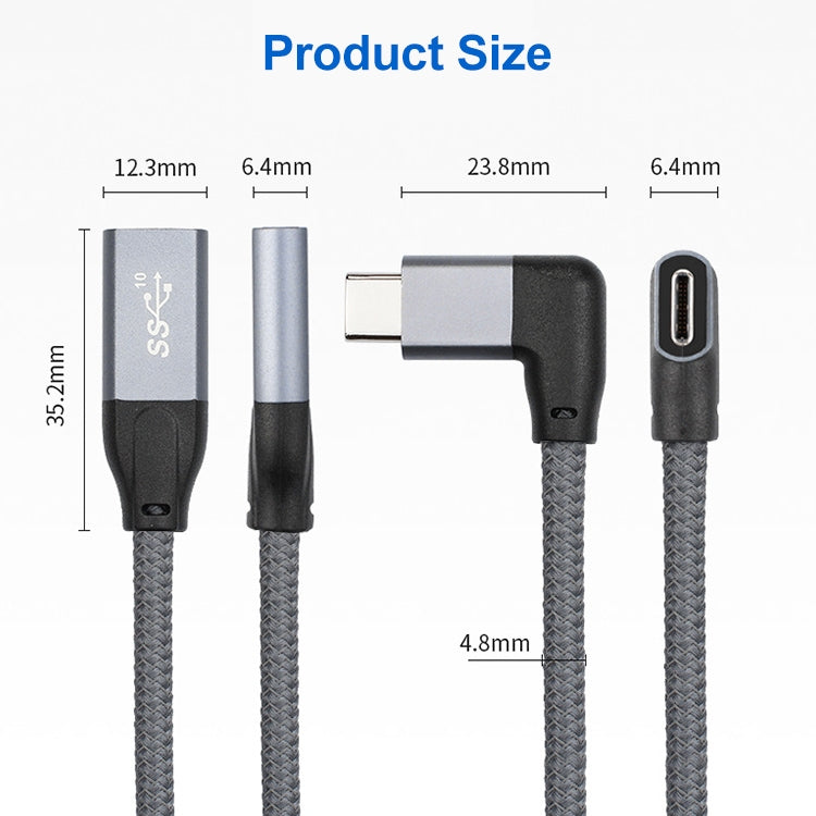 Cabo de extensão de dados USB-C / Tipo-C em ângulo macho para USB-C / Tipo-C fêmea de 100W com função completa, 0,2m, 0,5m, 1m, 1,5m