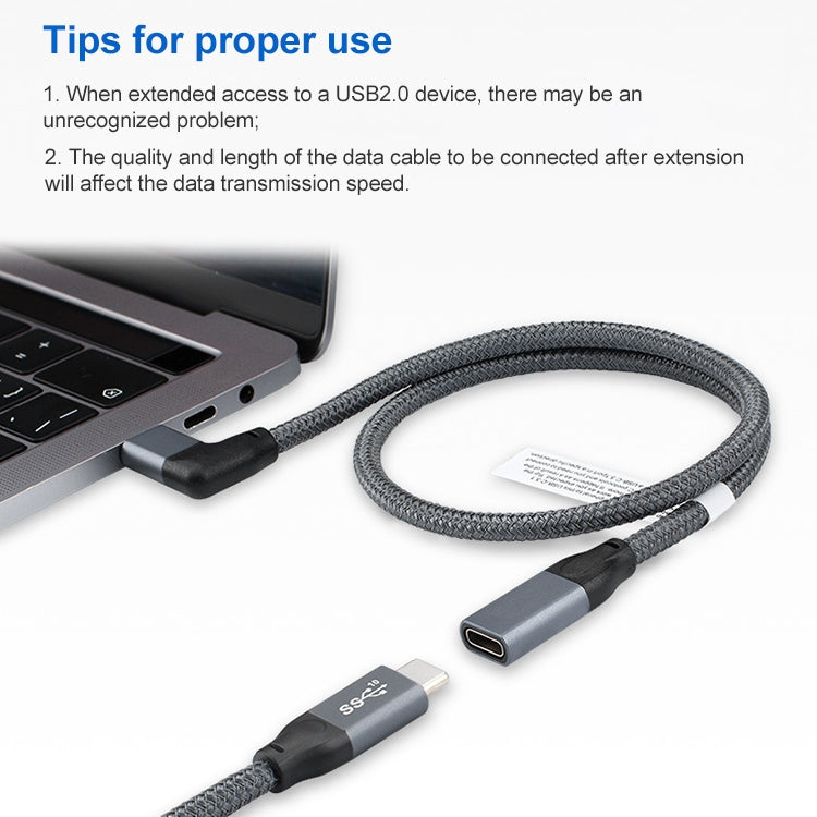 Cabo de extensão de dados USB-C / Tipo-C em ângulo macho para USB-C / Tipo-C fêmea de 100W com função completa, 0,2m, 0,5m, 1m, 1,5m