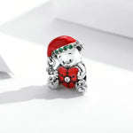 Contas de Urso de Natal em Prata Esterlina S925 para Pulseira e Colar DIY, SCC2035