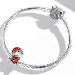 Contas de Urso de Natal em Prata Esterlina S925 para Pulseira e Colar DIY, SCC2035