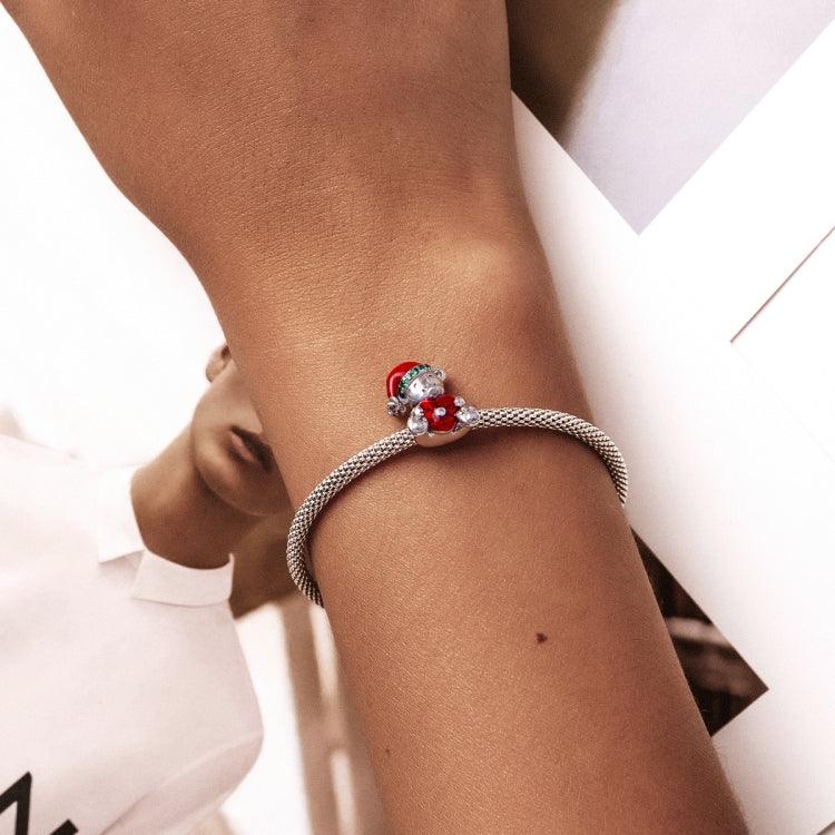 Contas de Urso de Natal em Prata Esterlina S925 para Pulseira e Colar DIY, SCC2035