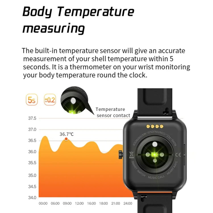 MX7 Ecrã Tátil IPS de 1,69 polegadas Relógio Inteligente à Prova de Água IP68, Suporta Monitorização do Sono / Monitorização da Frequência Cardíaca / Chamadas Bluetooth / Monitorização da Temperatura Corporal
