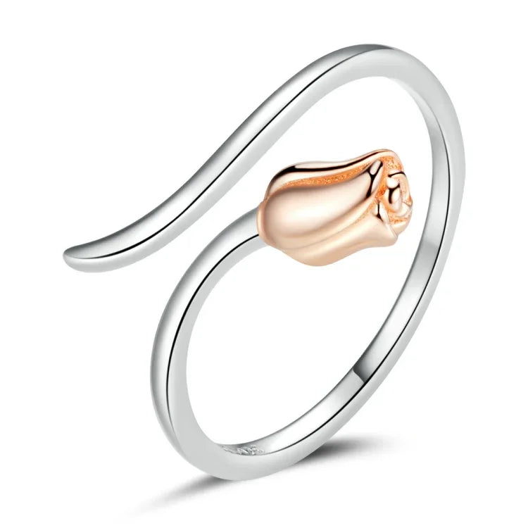 Anel Aberto Feminino Rosa em Prata Esterlina S925, Rosa