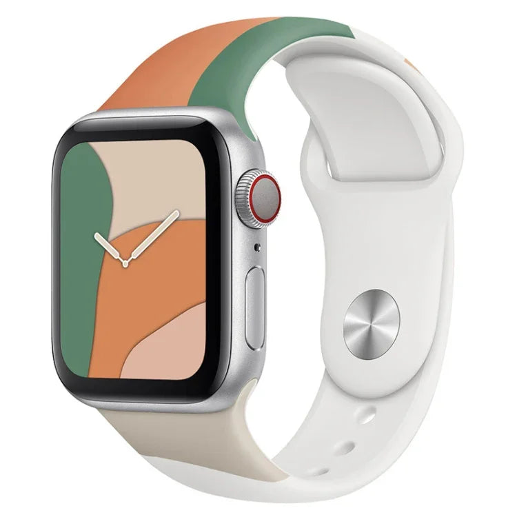 Bracelete de substituição em silicone com cor contrastante da série Morandi para Apple Watch Series, 7 41mm / 6&SE&5&4 40mm / 3&2&1 38mm, 7 45mm / 6&SE&5&4 44mm / 3&2&1 42mm
