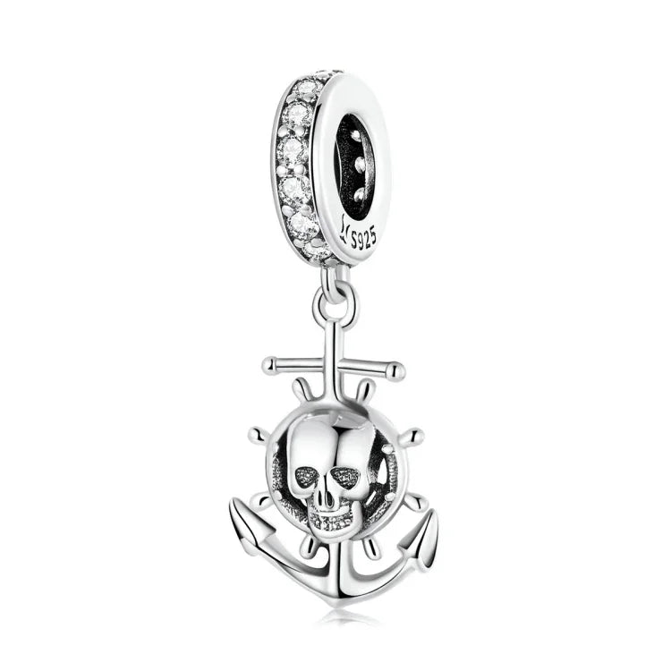 Pendente de Navio com Caveira de Pirata em Prata Esterlina S925 para Pulseira e Colar DIY, Navio com Caveira de Pirata